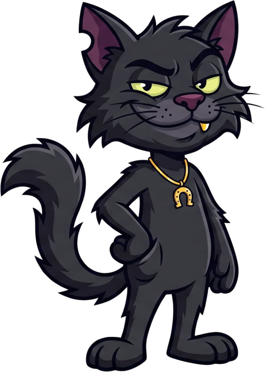 Street Gato, the base game character, wearing a chain and horseshoe.